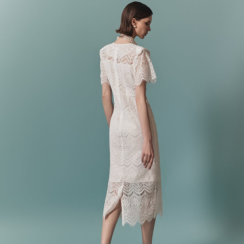 CM-DY016766 Women Elegant Seoul Style Round Neck Short Sleeve Midi Dress