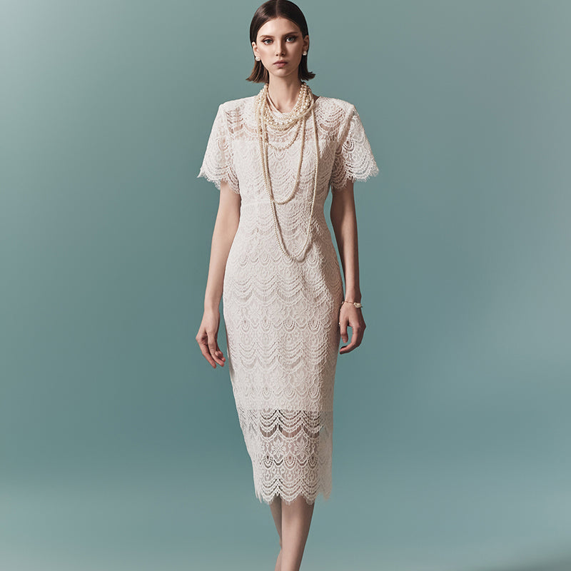 CM-DY016766 Women Elegant Seoul Style Round Neck Short Sleeve Midi Dress
