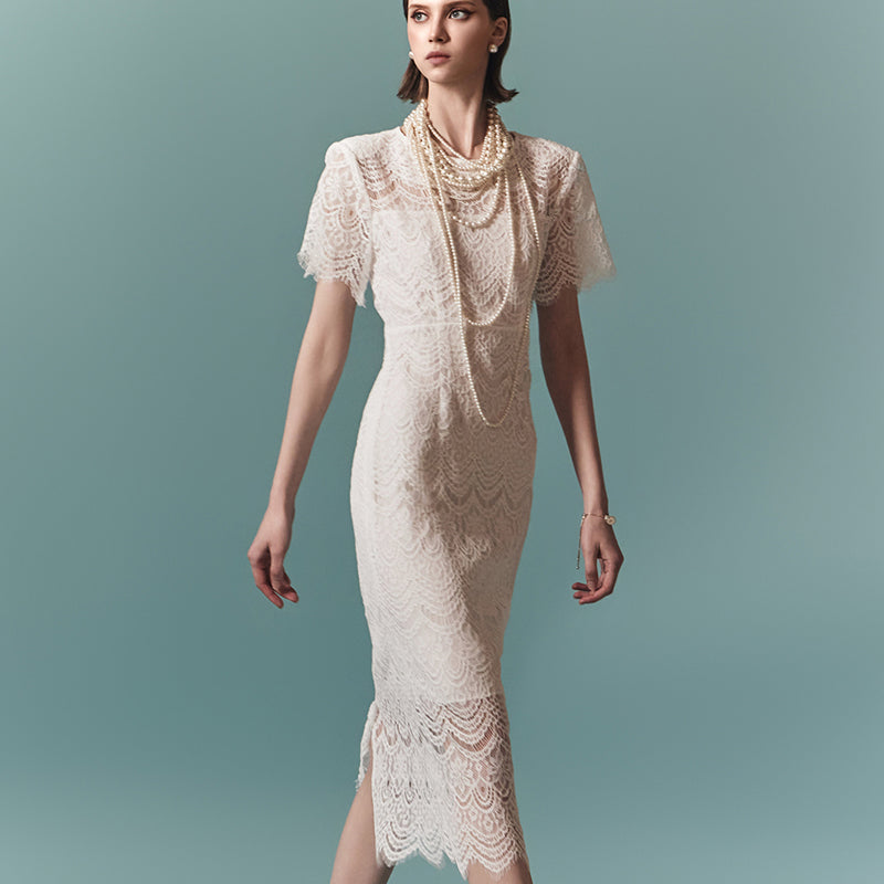 CM-DY016766 Women Elegant Seoul Style Round Neck Short Sleeve Midi Dress