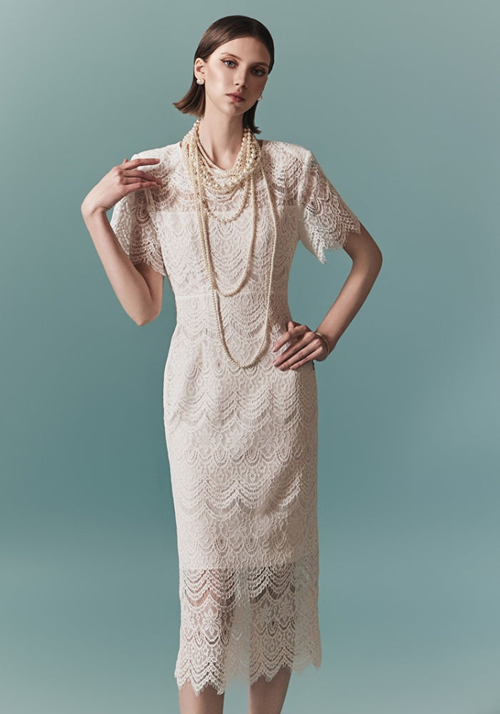 CM-DY016766 Women Elegant Seoul Style Round Neck Short Sleeve Midi Dress
