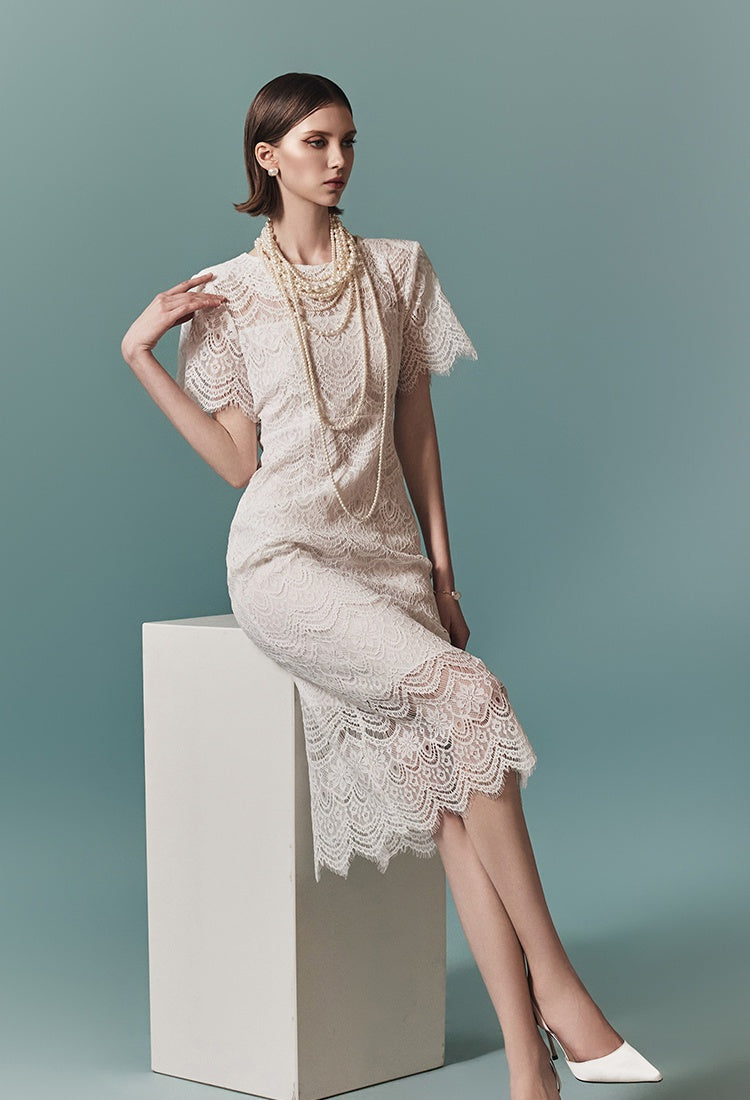 CM-DY016766 Women Elegant Seoul Style Round Neck Short Sleeve Midi Dress