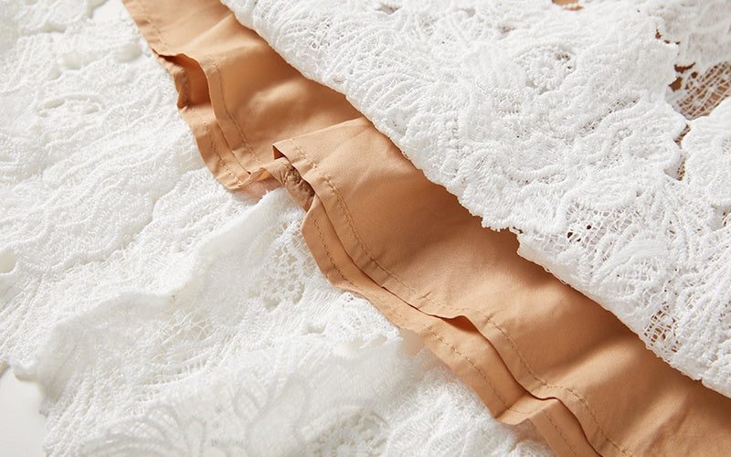 CM-DY016884 Women Elegant European Style Spaghetti Strap Embroidery Lace A-Line Dress - White
