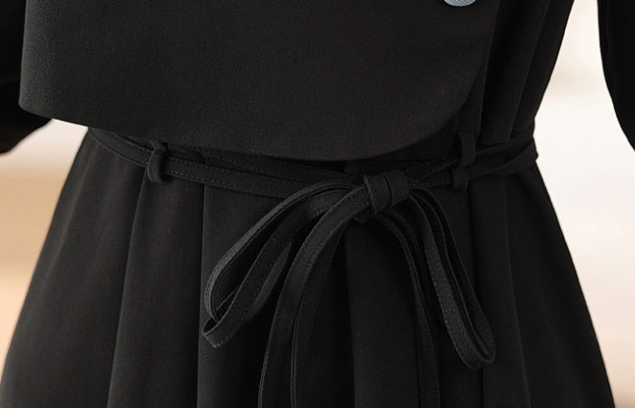 CM-DY019290 Women Elegant Seoul Style Polo Collar Long Sleeve Mid-Length Dress - Black