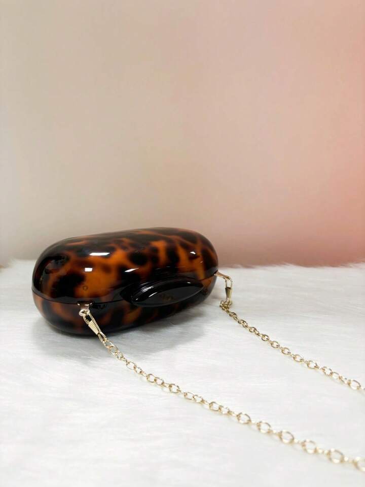 CM-BGS552314 Women Trendy Seoul Style Leopard Pattern Oval Acrylic Hard Box Small Square Bag