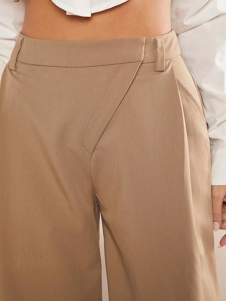 CM-BS199782 Women Elegant Seoul Style Solid Color Drop Waist Wide-Leg Long Pants - Khaki