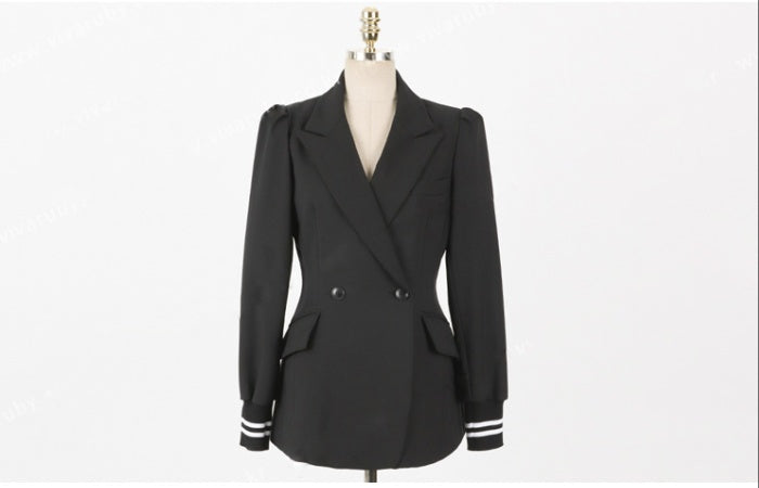 CM-SY022143 Women Elegant European Style Lapel Neckline Long Sleeve Coat With Long Pants - Set