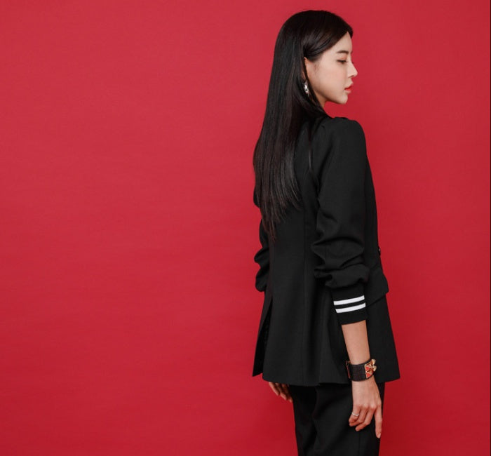 CM-SY022143 Women Elegant European Style Lapel Neckline Long Sleeve Coat With Long Pants - Set