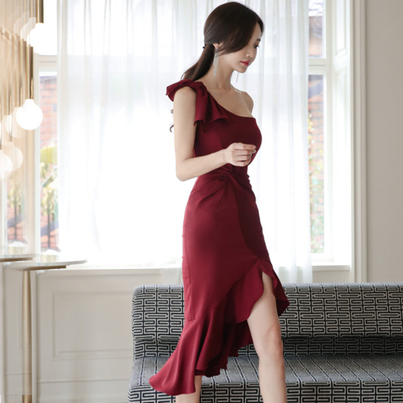 CM-DY022156 Women Elegant Seoul Style Bow Decor Sleeveless Midi Dress - Wine Red