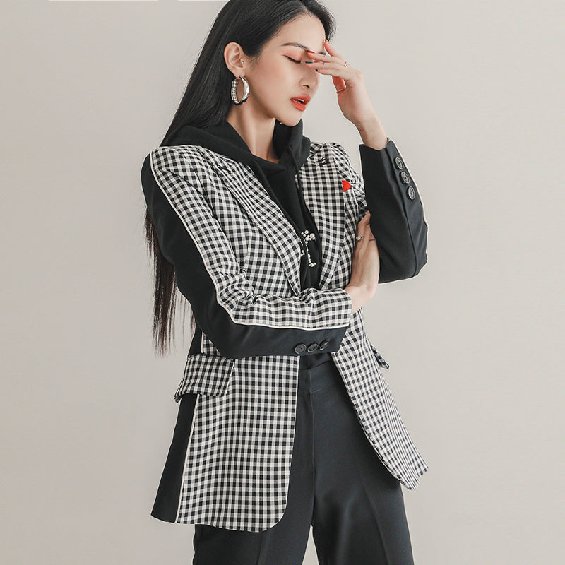 CM-SY022917 Women Elegant Seoul Style Long Sleeve Blazer With High Waist Suit Pants - Set