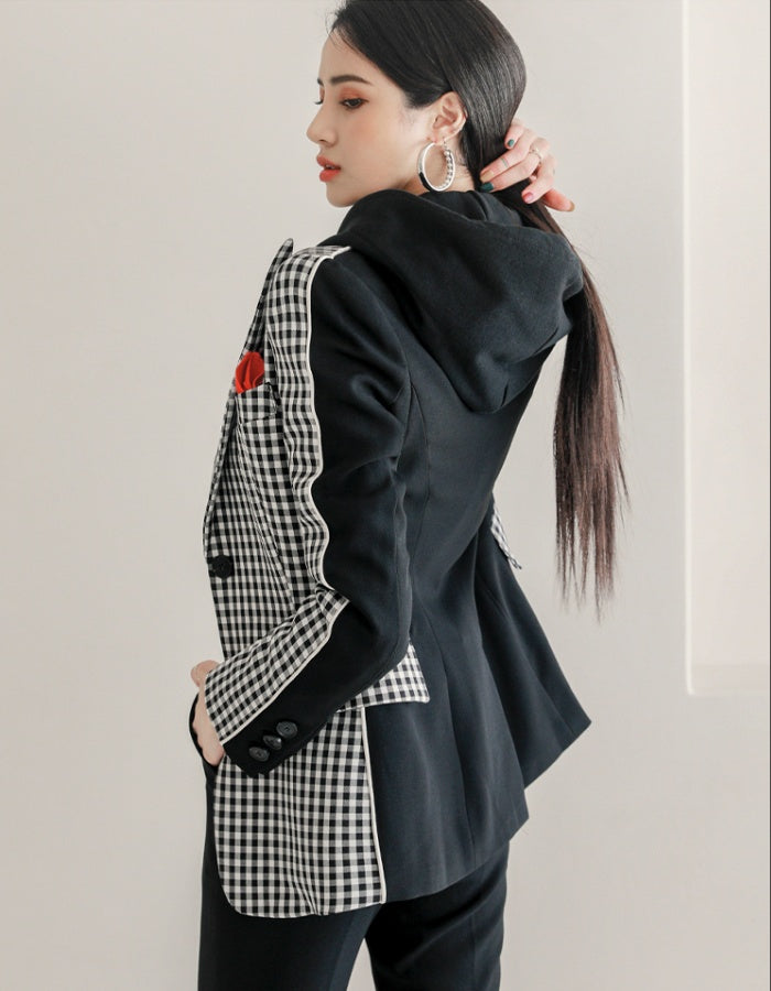 CM-SY022917 Women Elegant Seoul Style Long Sleeve Blazer With High Waist Suit Pants - Set