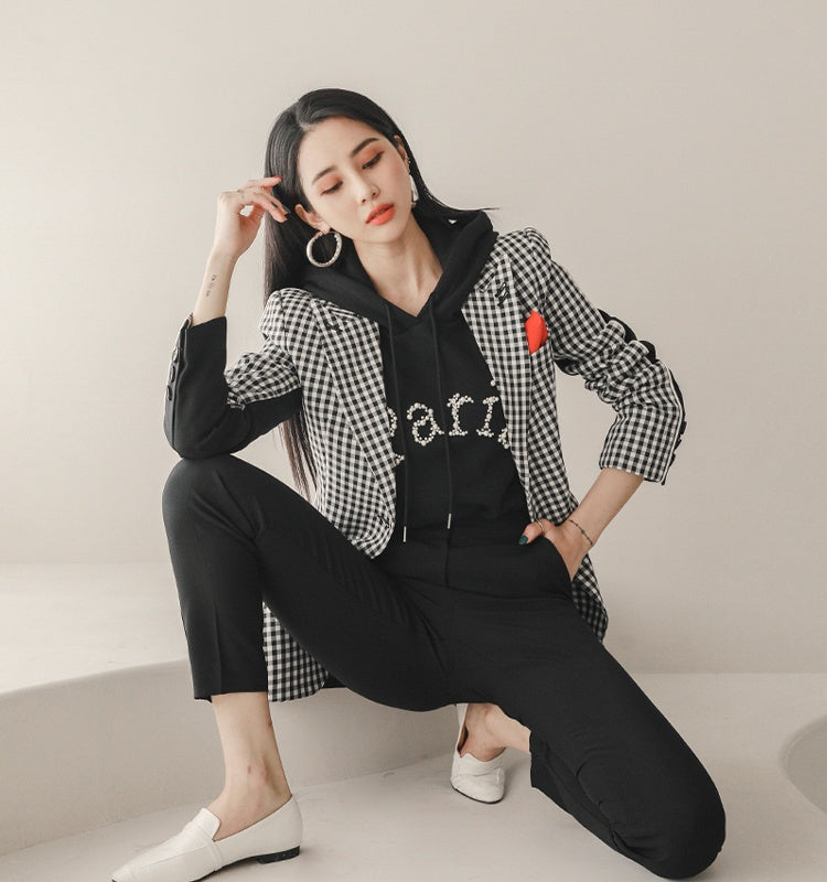 CM-SY022917 Women Elegant Seoul Style Long Sleeve Blazer With High Waist Suit Pants - Set
