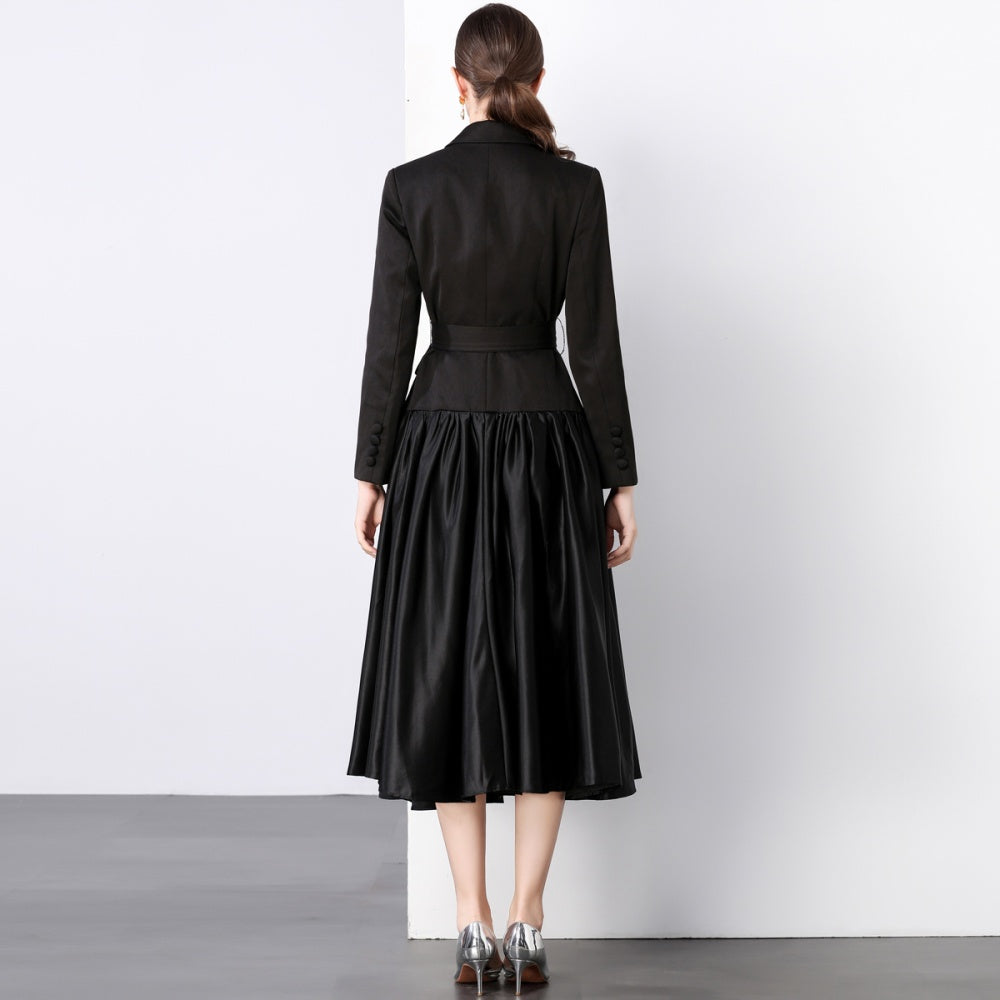 CM-DY022930 Women Elegant European Style Collar Neckline Long Sleeve Maxi Dress - Black