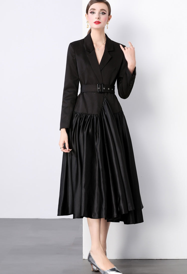 CM-DY022930 Women Elegant European Style Collar Neckline Long Sleeve Maxi Dress - Black