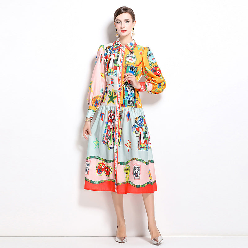 CM-DY022962 Women Casual European Style Single-Breasted Square Collar Long Sleeve Dress