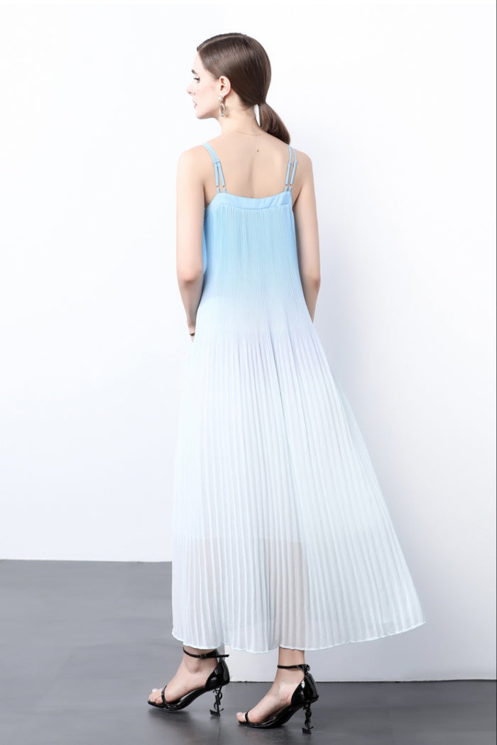 CM-DY022974 Women Trendy Bohemian Style Sleeveless Loose Waist Pleats Long Dress