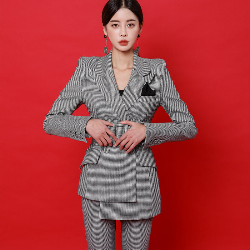 CM-SY023994 Women Elegant European Style Double Breasted Long Sleeve Blazer With Long Pants - Set