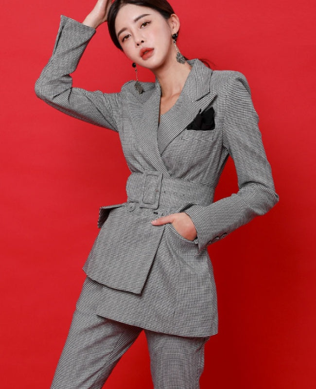 CM-SY023994 Women Elegant European Style Double Breasted Long Sleeve Blazer With Long Pants - Set
