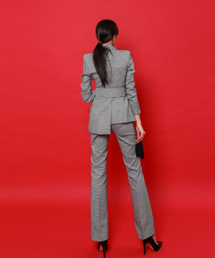CM-SY023994 Women Elegant European Style Double Breasted Long Sleeve Blazer With Long Pants - Set