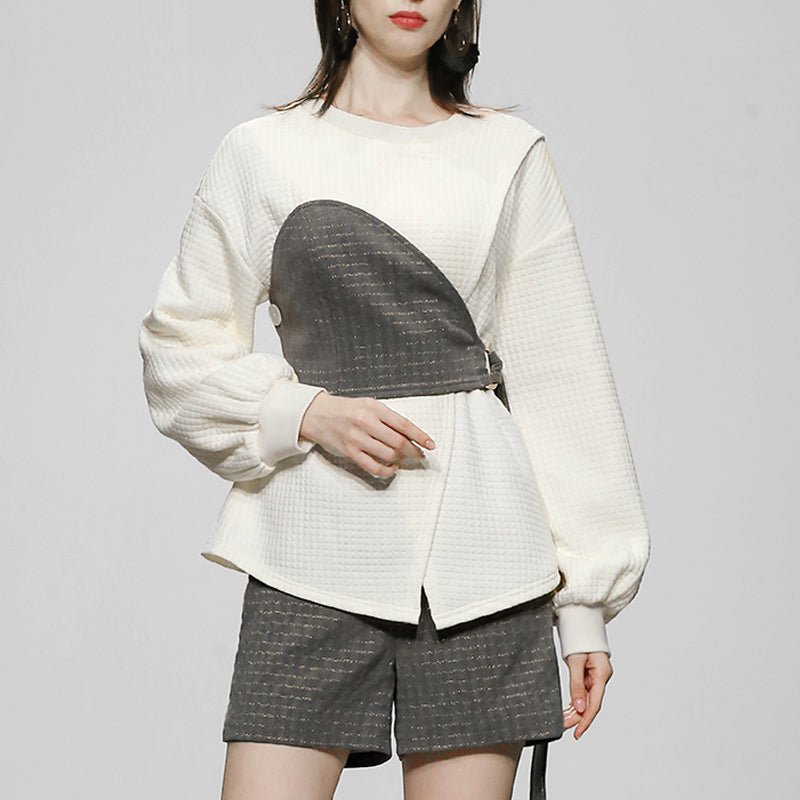 CM-SY024015 Women Casual Seoul Style Round Neck Long Sleeve With Shorts - Set