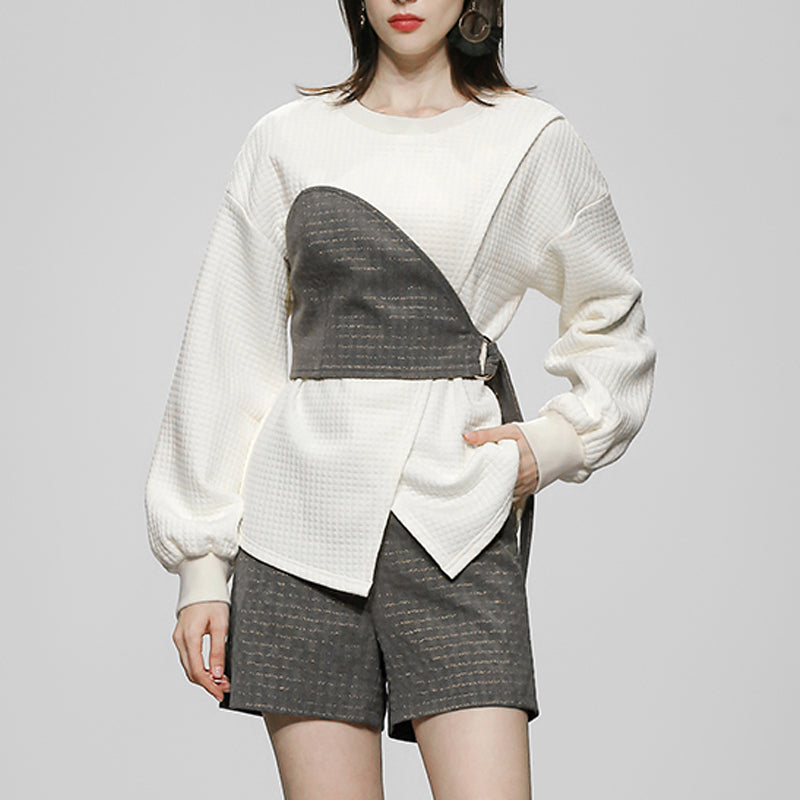 CM-SY024015 Women Casual Seoul Style Round Neck Long Sleeve With Shorts - Set