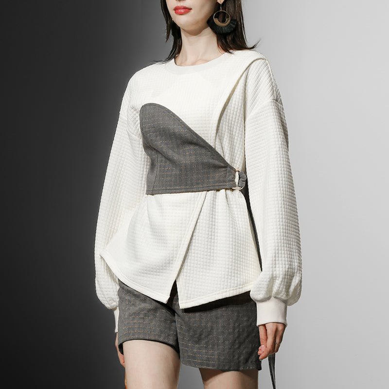 CM-SY024015 Women Casual Seoul Style Round Neck Long Sleeve With Shorts - Set