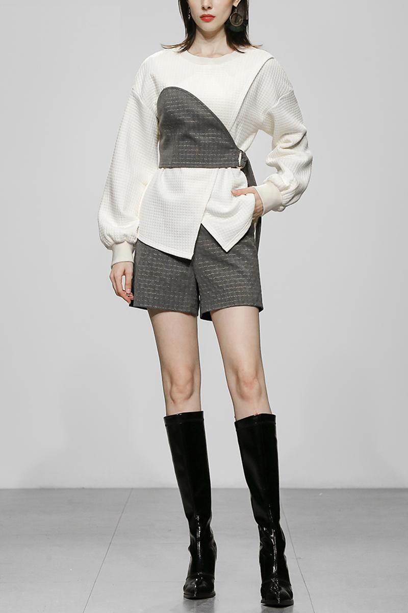 CM-SY024015 Women Casual Seoul Style Round Neck Long Sleeve With Shorts - Set