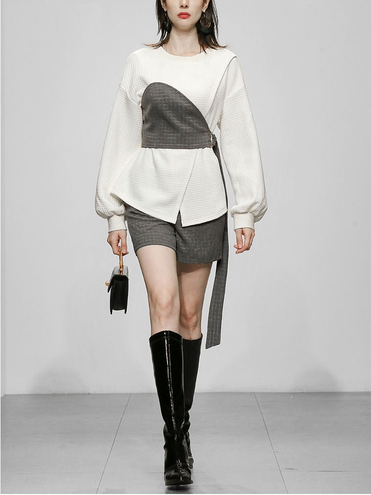 CM-SY024015 Women Casual Seoul Style Round Neck Long Sleeve With Shorts - Set