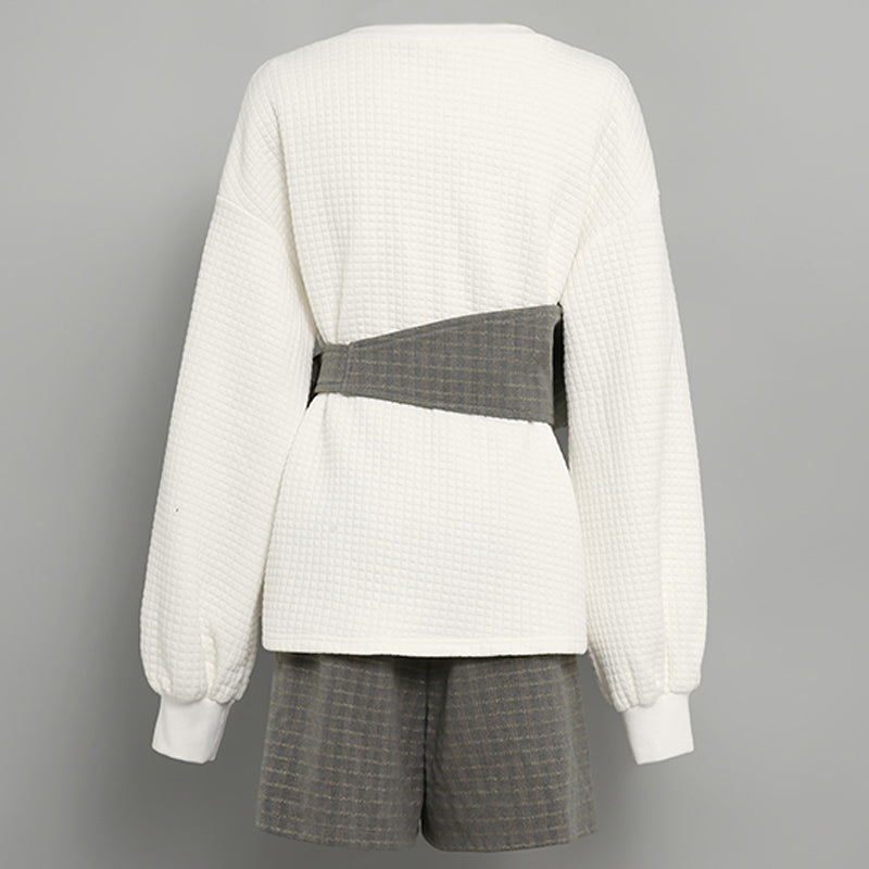 CM-SY024015 Women Casual Seoul Style Round Neck Long Sleeve With Shorts - Set