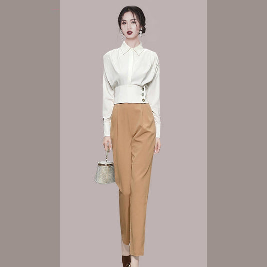 CM-SY024029 Women Elegant European Style Collar Neckline Long Sleeve With Long Pants - Set