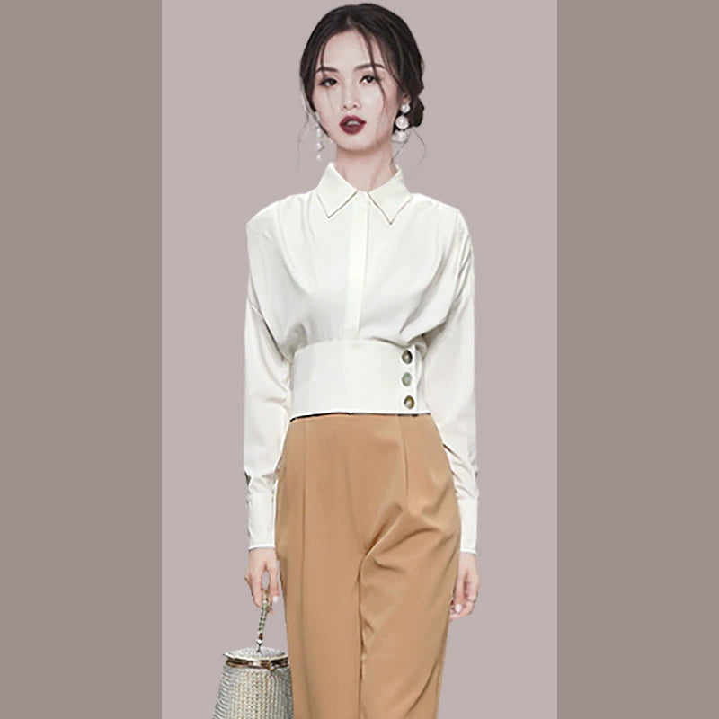 CM-SY024029 Women Elegant European Style Collar Neckline Long Sleeve With Long Pants - Set