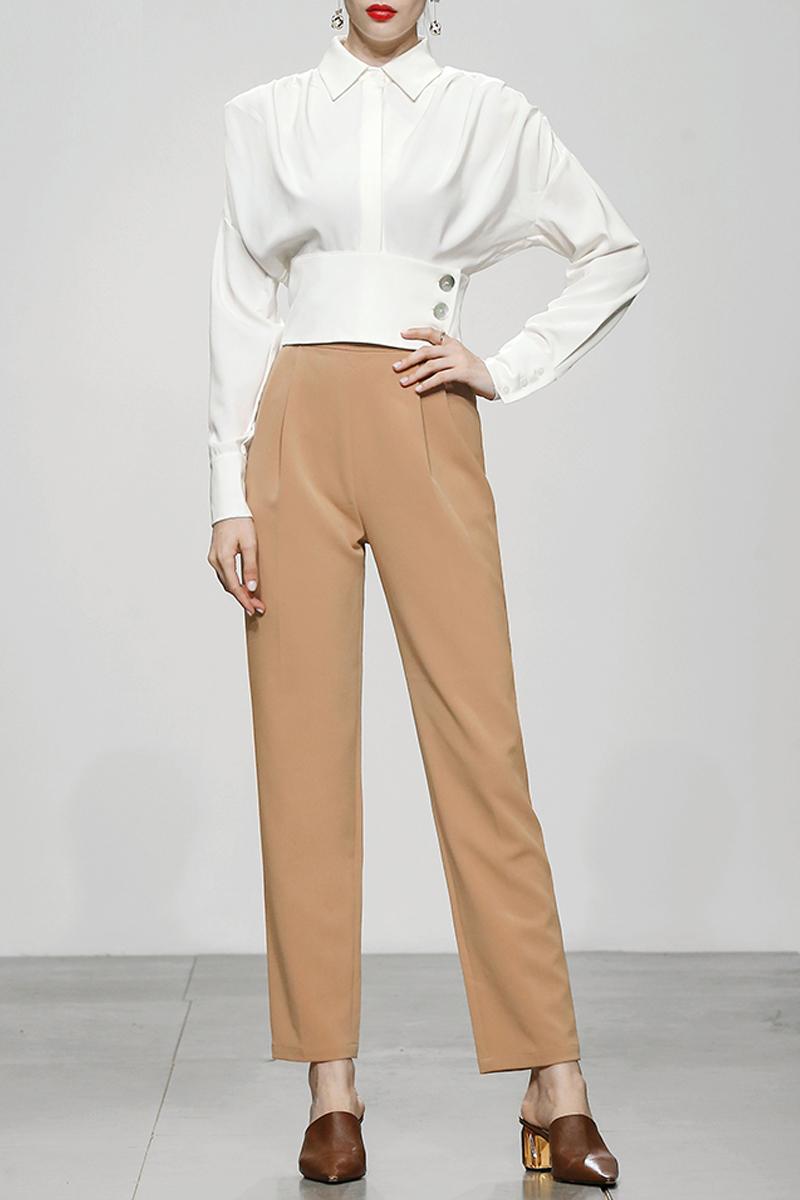CM-SY024029 Women Elegant European Style Collar Neckline Long Sleeve With Long Pants - Set