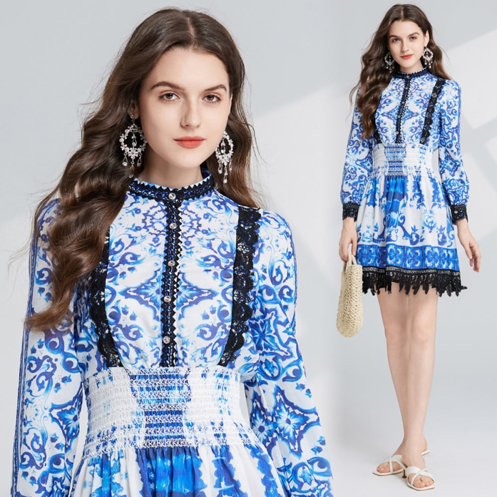 CM-DY024085 Women Elegant European Style Lace High Waist Embroidery Hollow Slim Dress