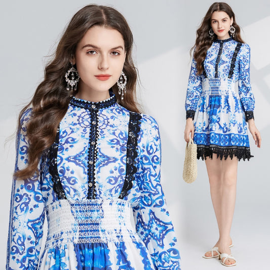 CM-DY024085 Women Elegant European Style Lace High Waist Embroidery Hollow Slim Dress