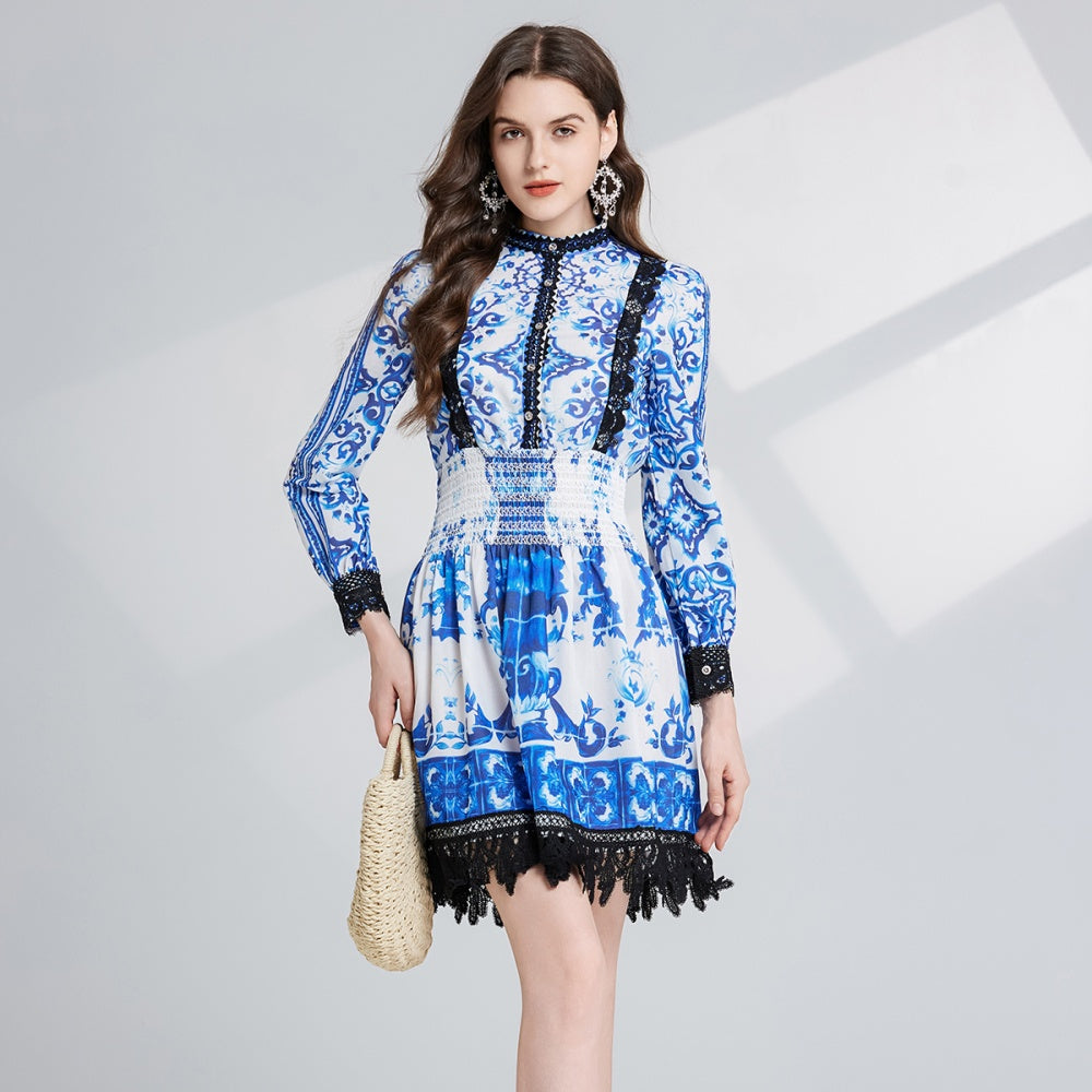 CM-DY024085 Women Elegant European Style Lace High Waist Embroidery Hollow Slim Dress