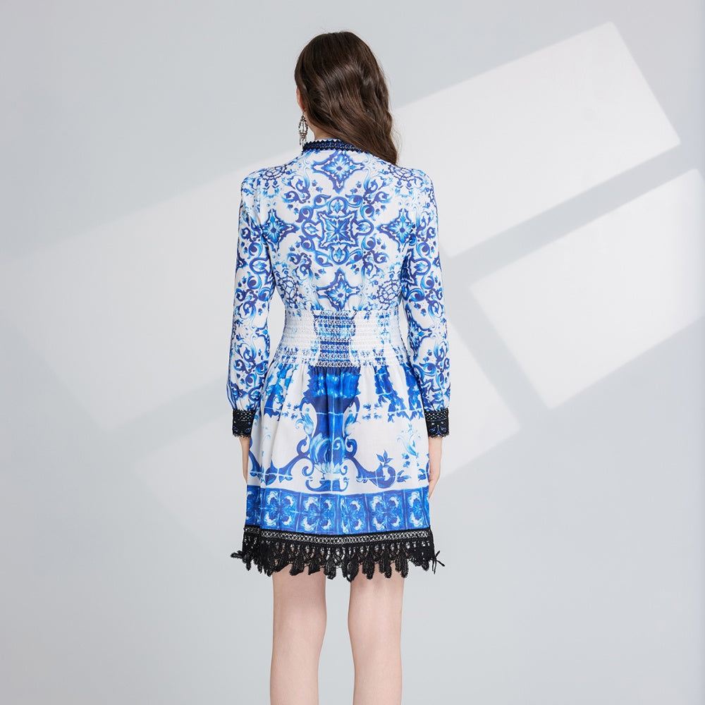 CM-DY024085 Women Elegant European Style Lace High Waist Embroidery Hollow Slim Dress
