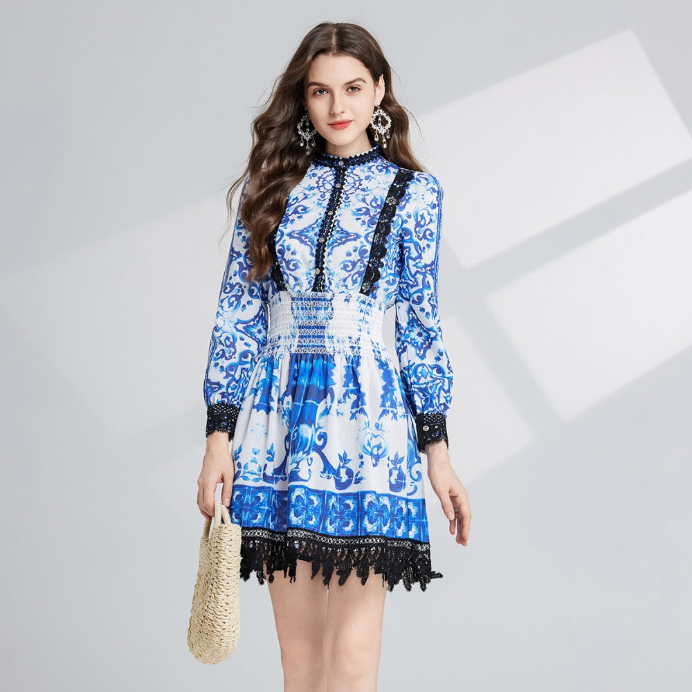 CM-DY024085 Women Elegant European Style Lace High Waist Embroidery Hollow Slim Dress