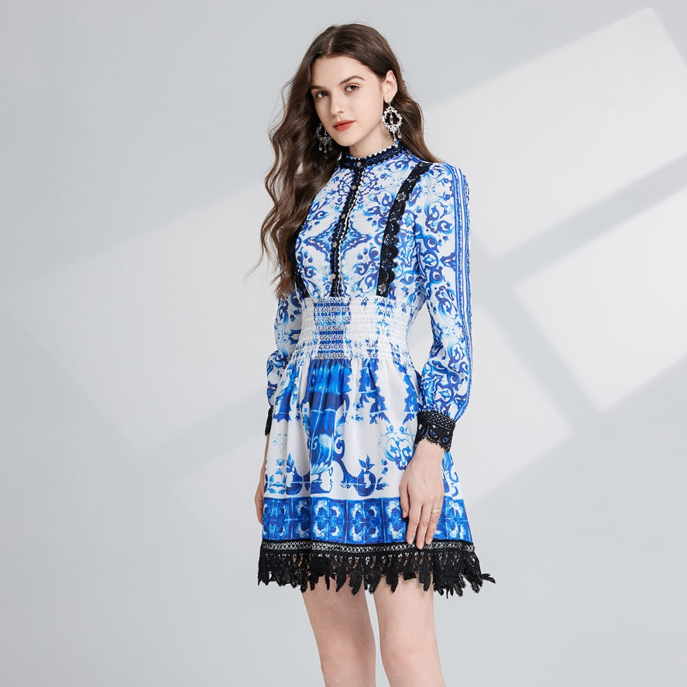 CM-DY024085 Women Elegant European Style Lace High Waist Embroidery Hollow Slim Dress