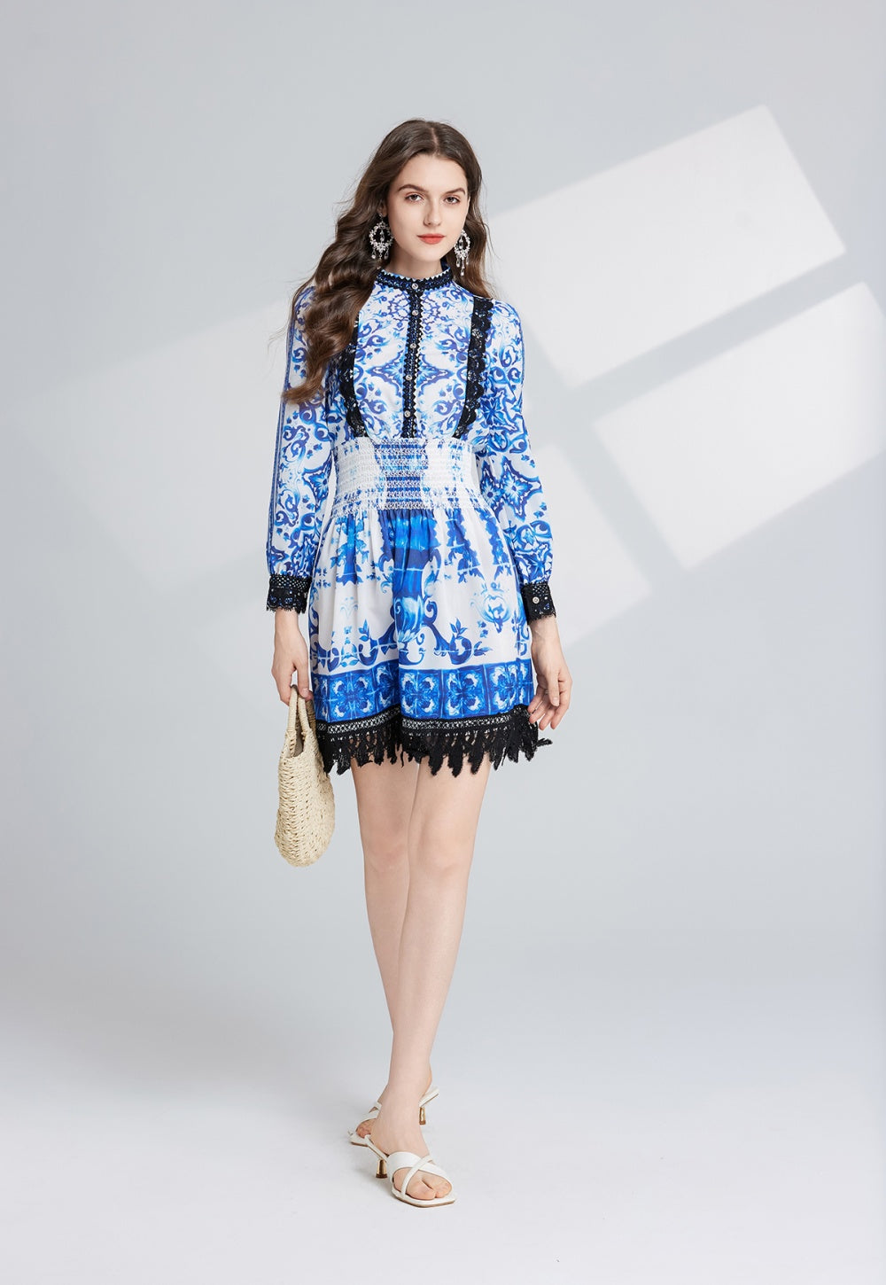 CM-DY024085 Women Elegant European Style Lace High Waist Embroidery Hollow Slim Dress