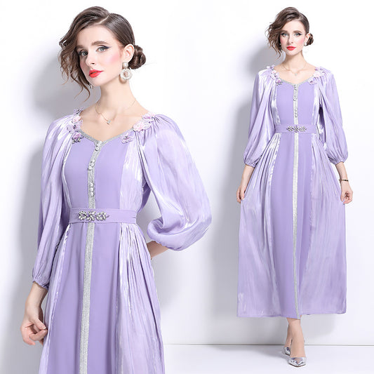 CM-DY025059 Women Elegant European Style Horizontal Collar Puff Sleeve High Waist Slim Dress