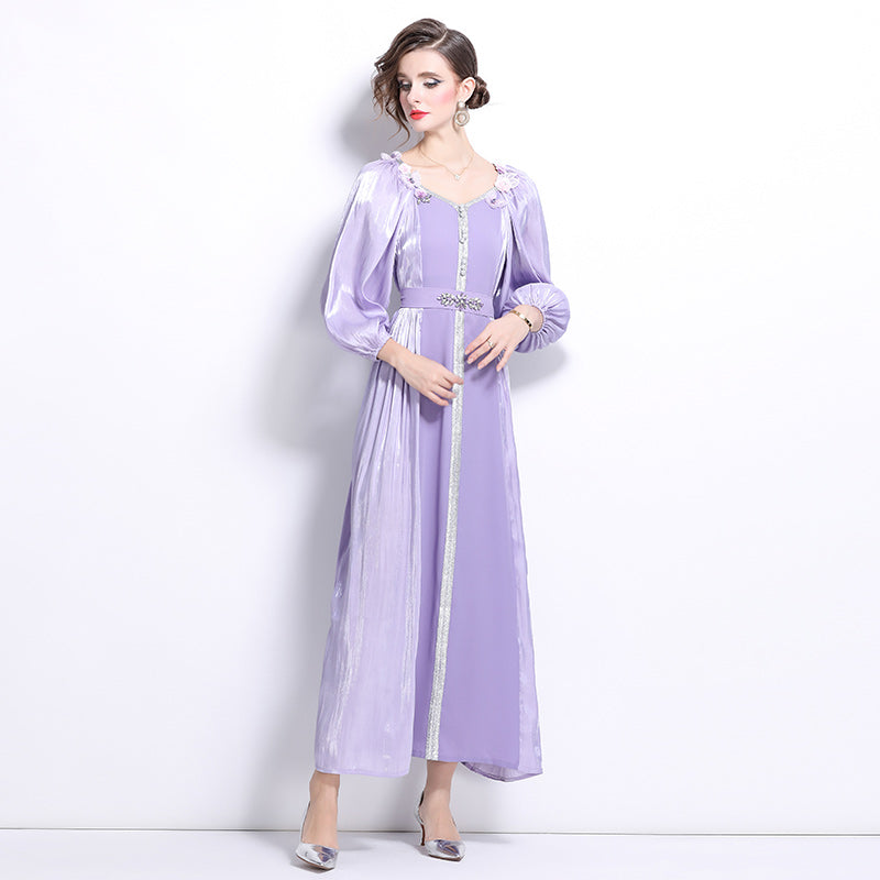 CM-DY025059 Women Elegant European Style Horizontal Collar Puff Sleeve High Waist Slim Dress