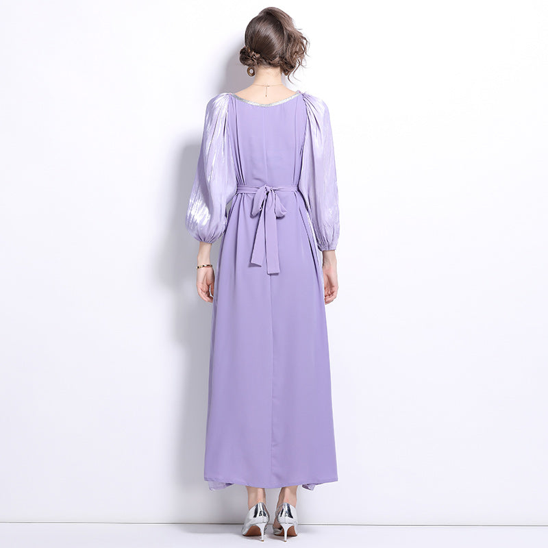CM-DY025059 Women Elegant European Style Horizontal Collar Puff Sleeve High Waist Slim Dress
