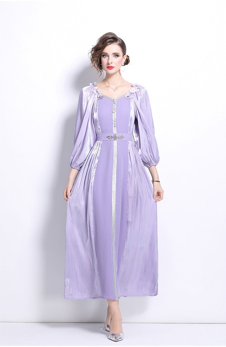 CM-DY025059 Women Elegant European Style Horizontal Collar Puff Sleeve High Waist Slim Dress