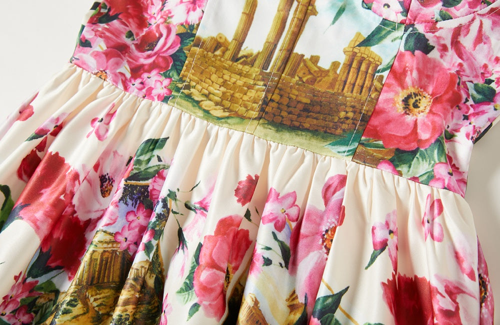 CM-DY026294 Women Elegant European Style Floral Print Sleeveless Elastic Wrapped High Waist Dress
