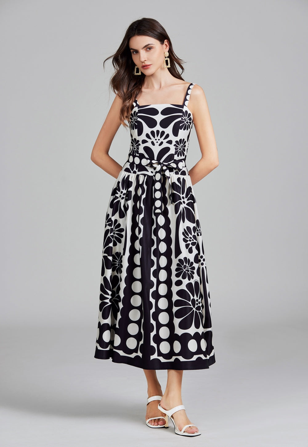 CM-DY026295 Women Elegant European Style Polka Dot Print High Waist Sling Elastic Dress (Available in 2 colors)