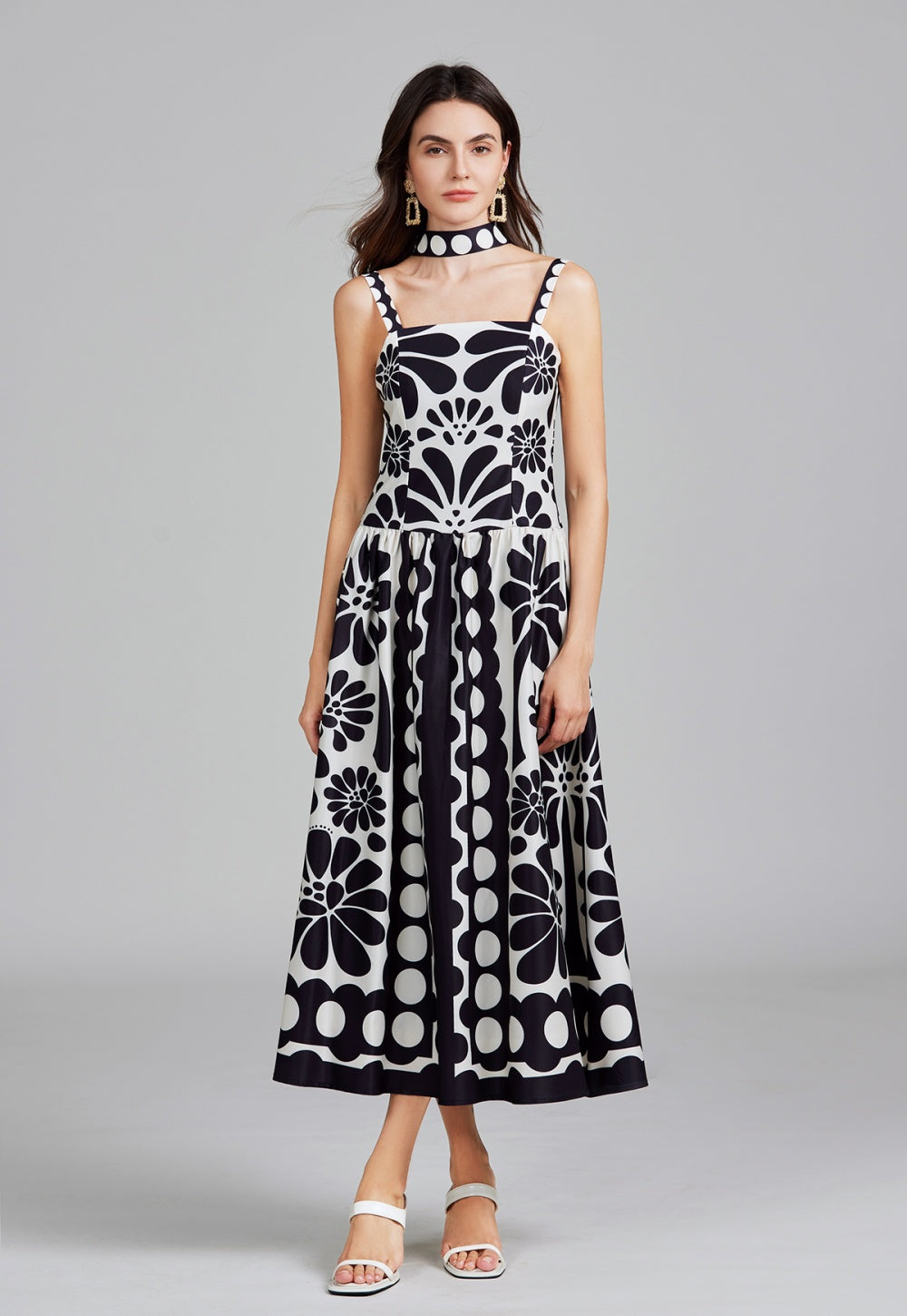 CM-DY026295 Women Elegant European Style Polka Dot Print High Waist Sling Elastic Dress (Available in 2 colors)