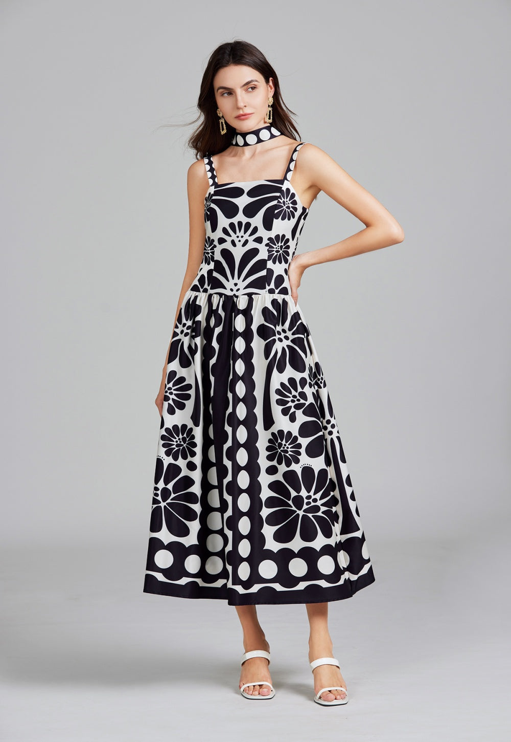 CM-DY026295 Women Elegant European Style Polka Dot Print High Waist Sling Elastic Dress (Available in 2 colors)