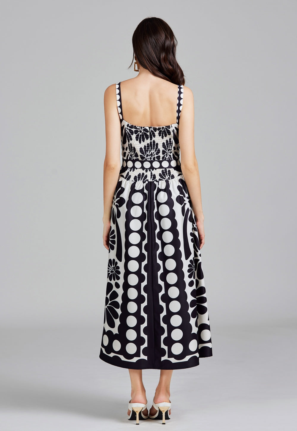 CM-DY026295 Women Elegant European Style Polka Dot Print High Waist Sling Elastic Dress (Available in 2 colors)