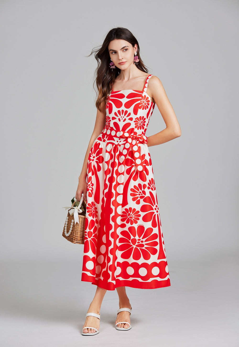CM-DY026295 Women Elegant European Style Polka Dot Print High Waist Sling Elastic Dress (Available in 2 colors)
