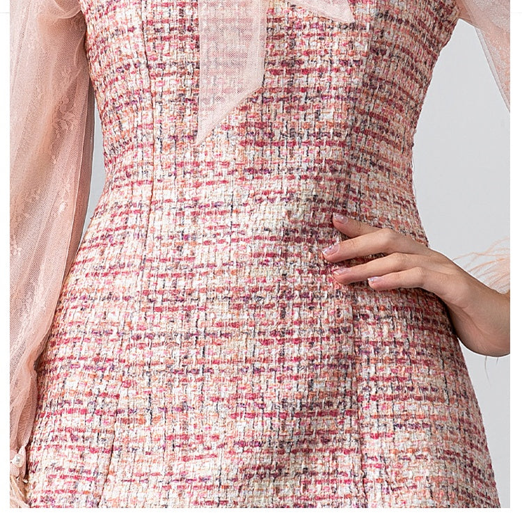 CM-DY026396 Women Elegant European Style Big Bow Long Sleeve Lace Ruffle Mini Dress