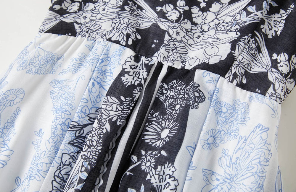 CM-DY027269 Women Elegant European Style Floral Print Sleeveless High Waist Maxi Dress